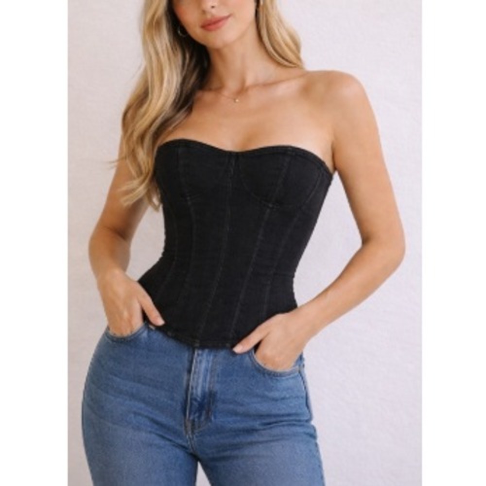 PrettyLittleThing Women's Washed Black Seam‎ Front Denim Mini Dress Size 8 NWT